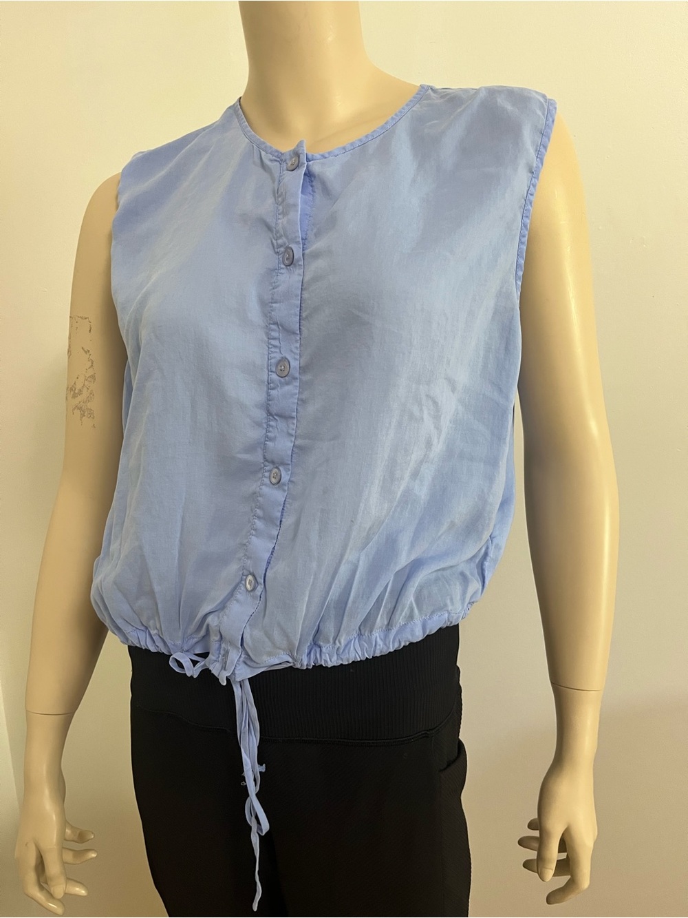 Babaton Sky Blue Sleeveless Button-Front Drawstring Top